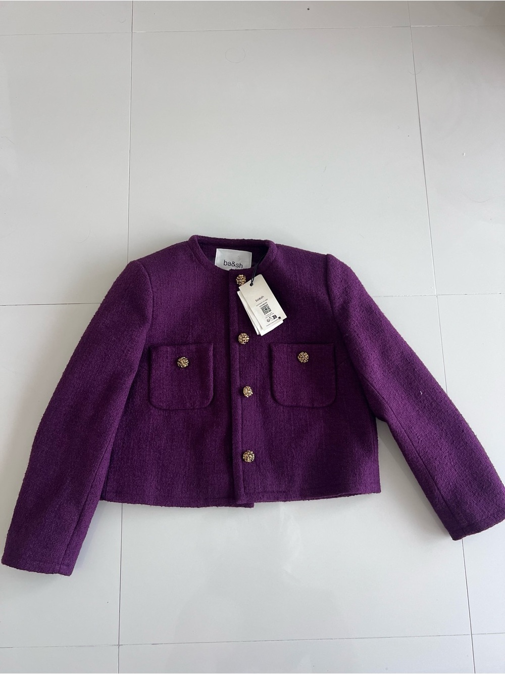 ba&sh Plum Textured Collarless Boxy Blazer size Medium new with tags - Picture 3 of 16
